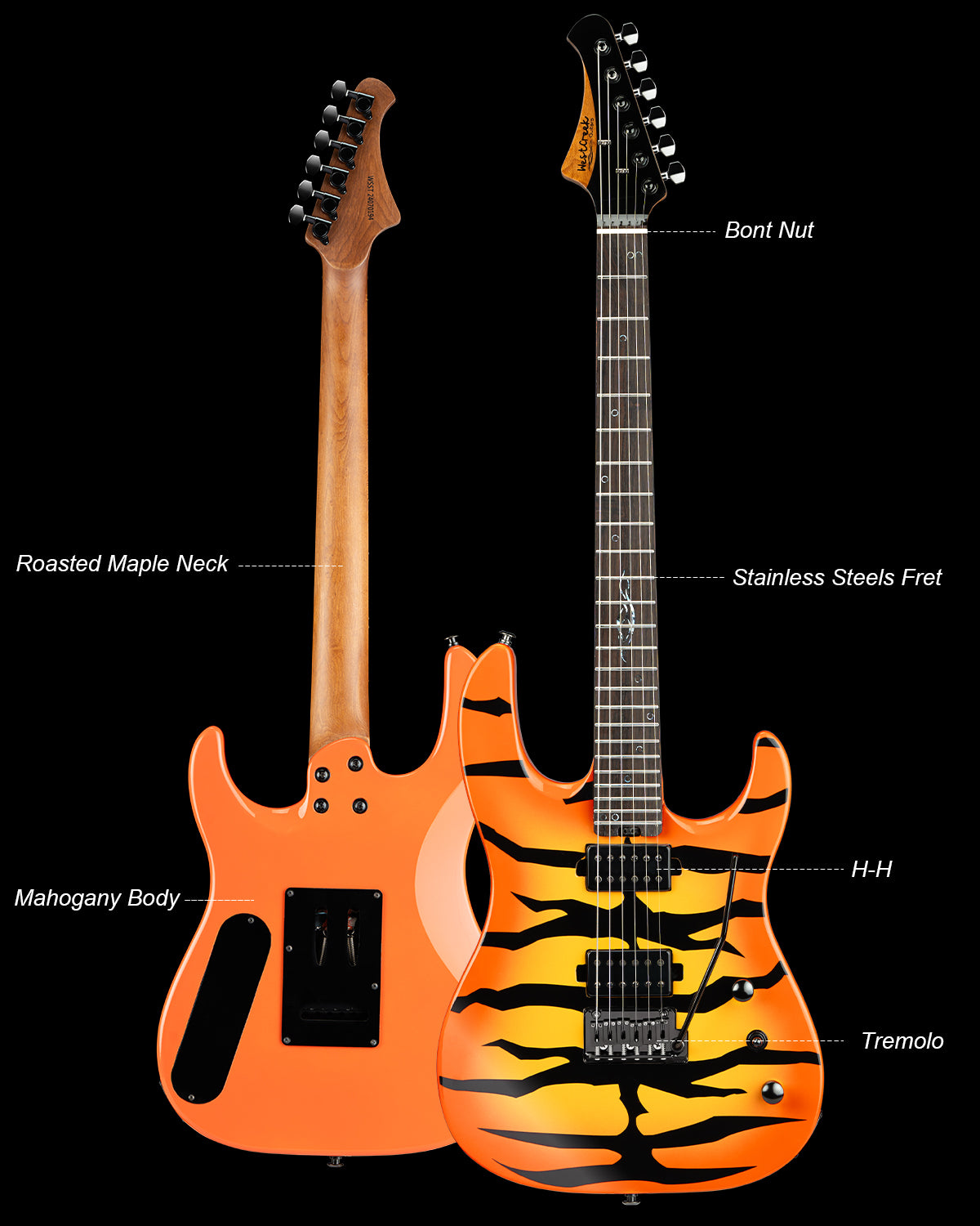 WestCreek Aetheris Solid Body Electric Guitar, Mahogany Body, Maple Neck, Rosewood Fretboard, Rounded End Frets, Bone Nut, 24 Frets