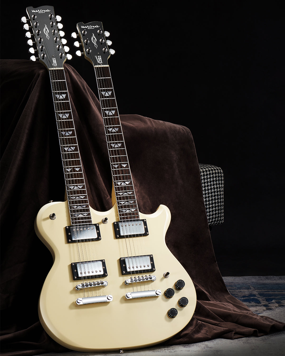 WestCreek DOUBLE TROUBLE Electric Guitar Double Neck 12 String & 6 String Guitar, Rosewood Fretboard and Mahogany Body
