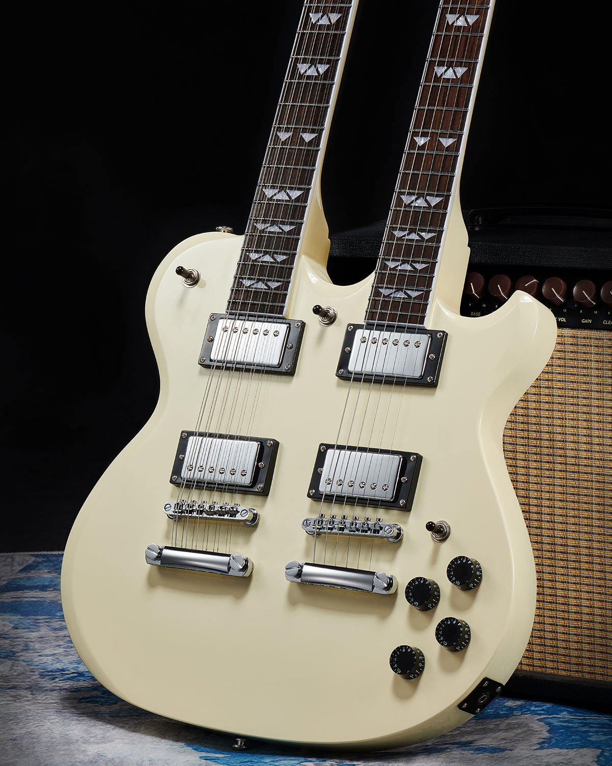 WestCreek DOUBLE TROUBLE Electric Guitar Double Neck 12 String & 6 String Guitar, Rosewood Fretboard and Mahogany Body