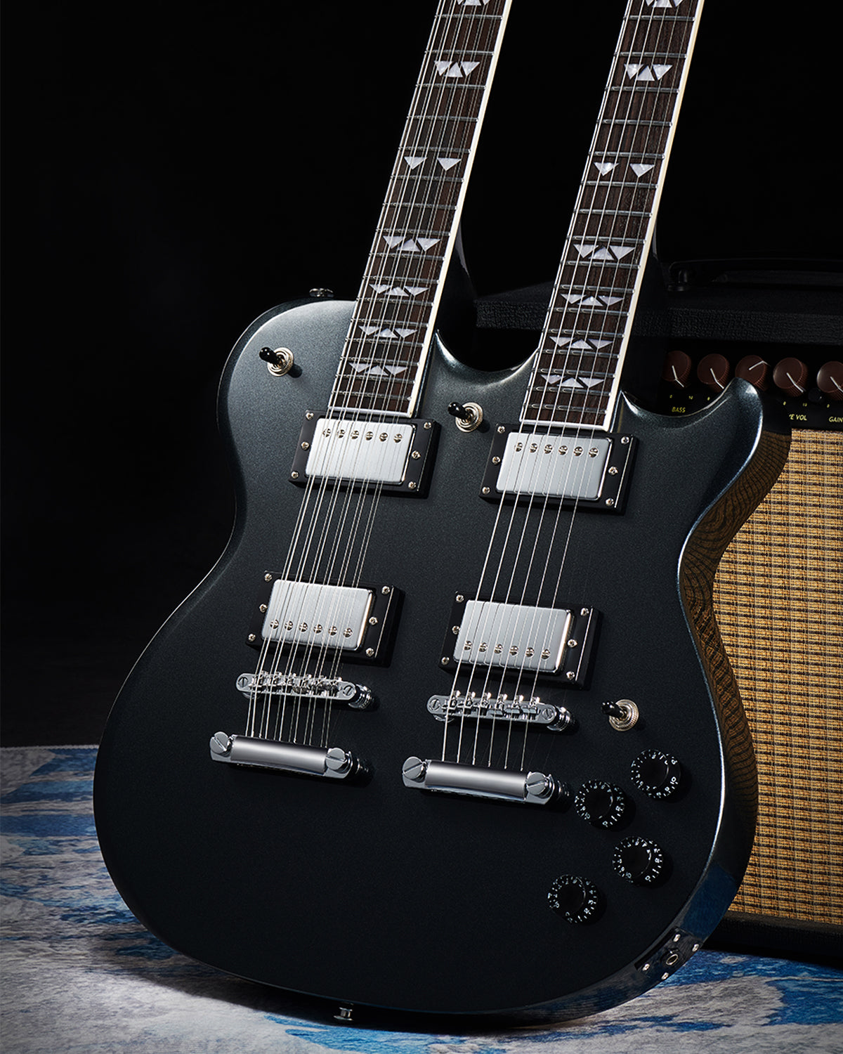 WestCreek DOUBLE TROUBLE Electric Guitar Double Neck 12 String & 6 String Guitar, Rosewood Fretboard and Mahogany Body