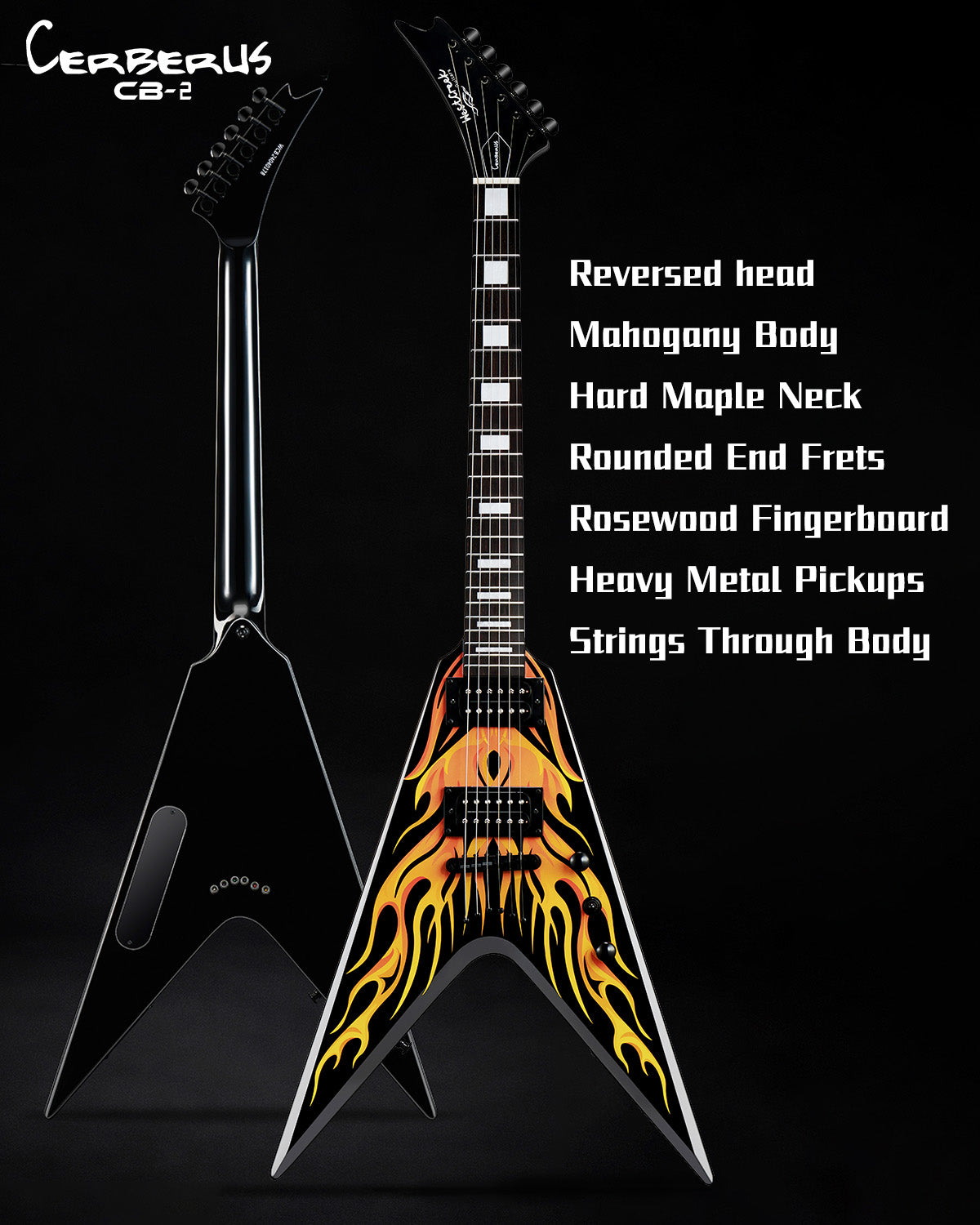 WestCreek CERBERUS Solid Body Electric Guitar, V Heavy Metal Guitar, Right Handed, Rounded End Frets, Bone Nut, Rosewood Fretboard, Mahogany Body