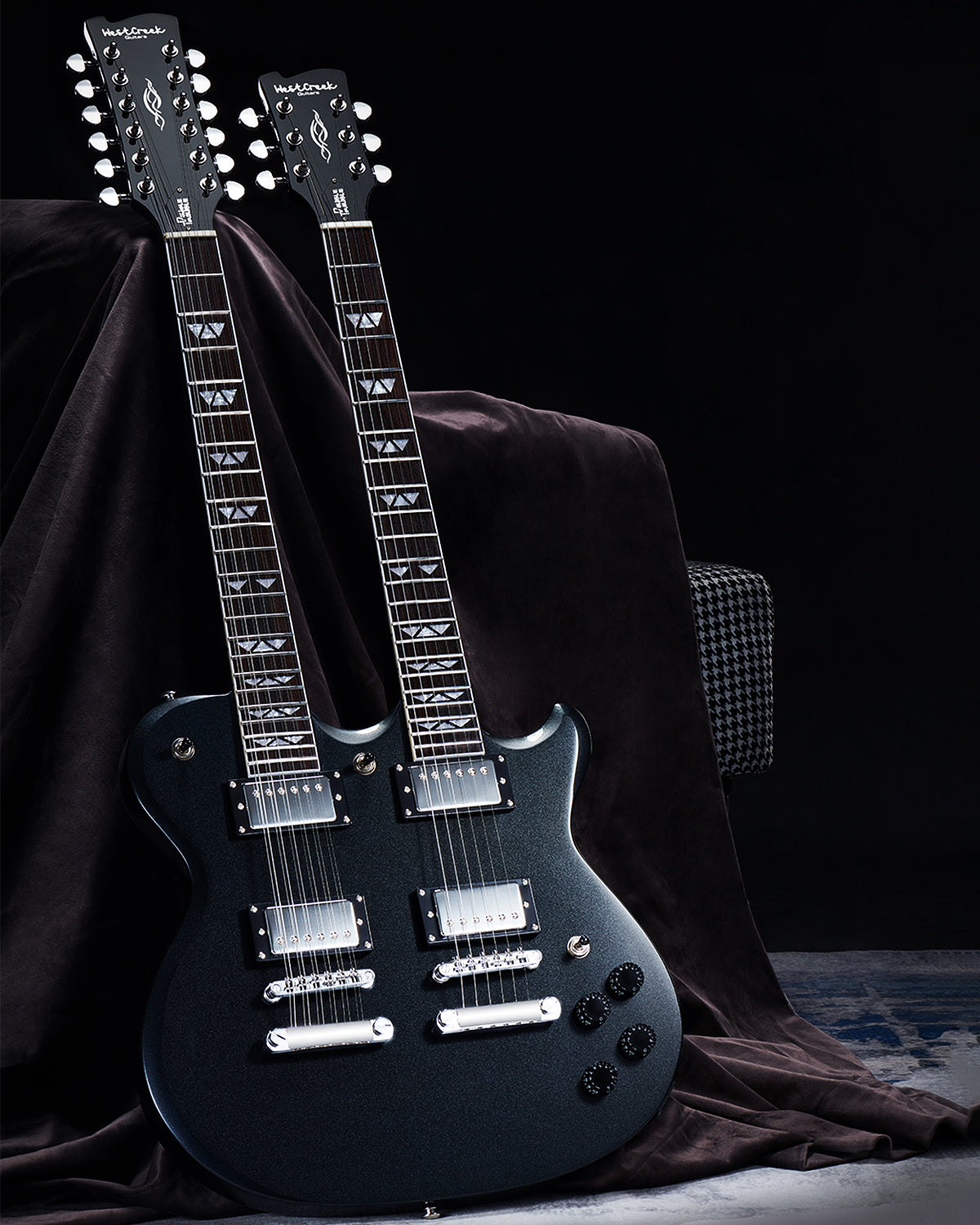 WestCreek DOUBLE TROUBLE Electric Guitar Double Neck 12 String & 6 String Guitar, Rosewood Fretboard and Mahogany Body
